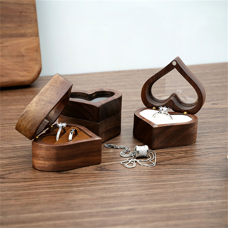 Wood Ring Blank - 1개 하트 모양 호두나무 반지 상자