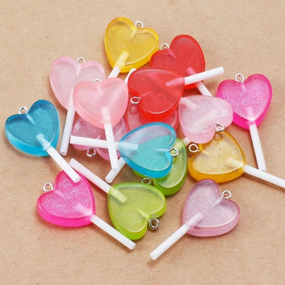 Resin Craft Projects - 10Pcs Kawaii 반짝 이는 하트 롤리팝