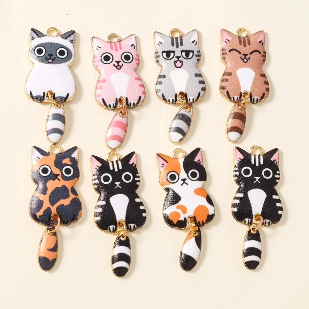 10Pcs 16×39mm 귀여운 만화 고양이 수지 참  - Resin Craft Supplies 리뷰 및 가격