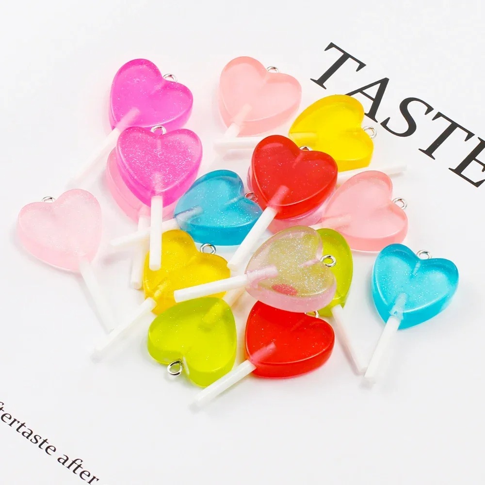 10Pcs Kawaii 반짝 이는 하트 롤리팝 수지 참 - Resin Craft Projects 리뷰 및 가격